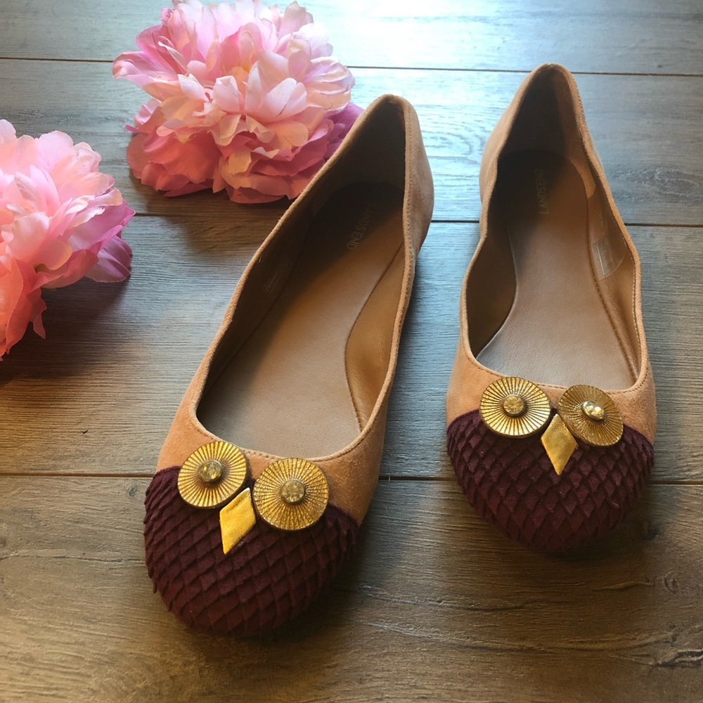🍦SALE! Land’s End Owl Accent Flats Burgundy Beige